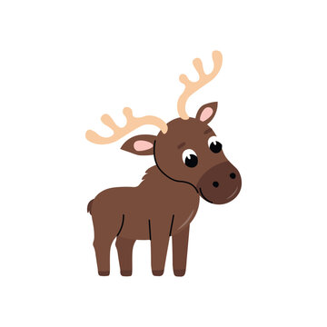 Cute cartoon moose for children, isolated on a white background.