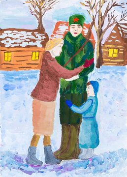 drawing of a soldier leaving for a war