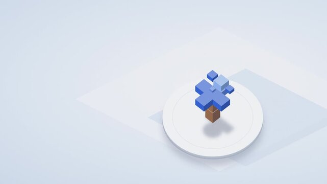Isometric infographic with block tree and gold coin for growth