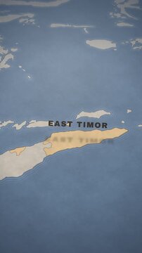 Vintage style map animation highlighting East Timor as a travel destination in Southeast Asia.