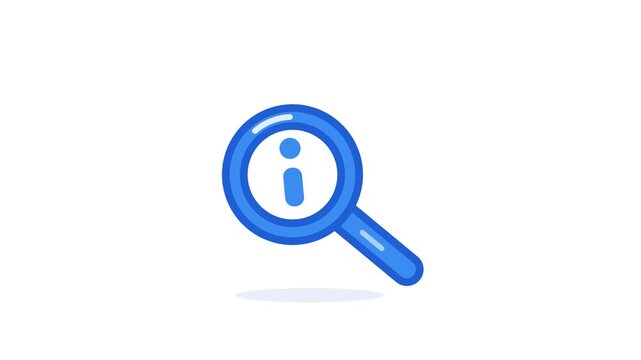 Modern blue magnifying glass icon with an 'i' information symbol, perfect for user interfaces, help sections, search functionality, and educational resources, symbolizing inquiry and data retrieval