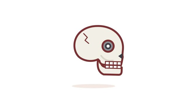 Cartoonish vector skull graphic in profile, with beige and red details, featuring a distinctive crack and an eye, suitable for modern design