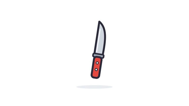 Vector illustration of a sharp kitchen knife with a red handle. Ideal icon for culinary themes, cooking, food preparation, and general utility