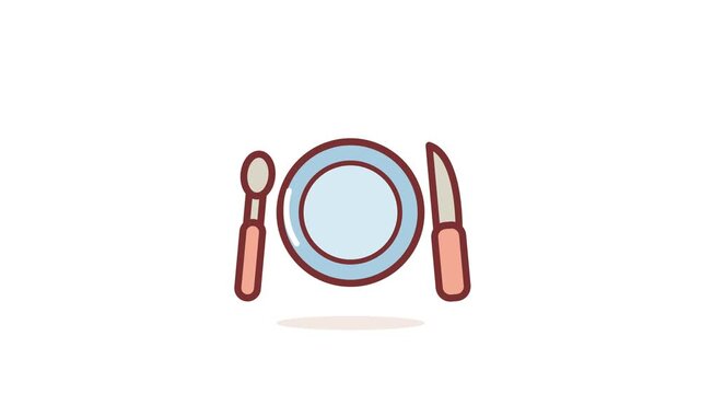 Minimalist vector icon depicting a dining setting with plate, spoon, and knife. Ideal for restaurant menus, food apps, and culinary designs, symbolizing mealtime and hospitality