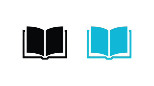 Open book icons in black and cyan blue colors, representing education, reading, literature, and knowledge