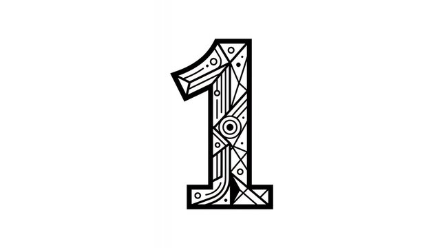 Minimalist black and white number one numeric symbol graphic with creative decorative typographic design modern abstract numerical element for first place y backdrop number one design black and