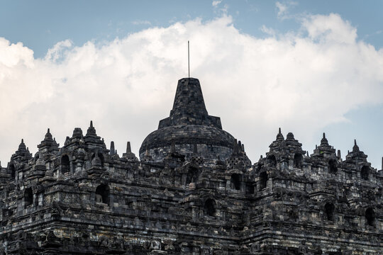 Borobudur Temple Stupas and Mountain Landscape, Indonesia