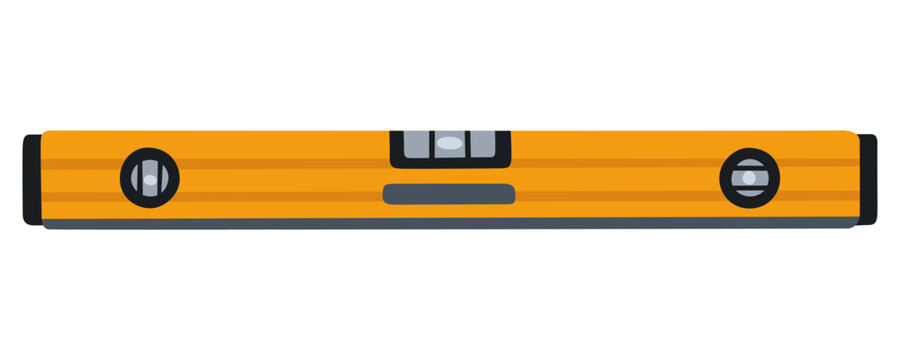 Spirit bubble level measuring tool for carpentry, masonry, and architectural construction work in hand drawn flat vector graphic illustration style.
