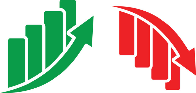 Stock Market Trading Trend Vector | Green Up Arrow and Red Down Arrow Performance Chart