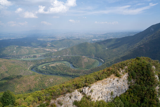 Winding River Through Hills