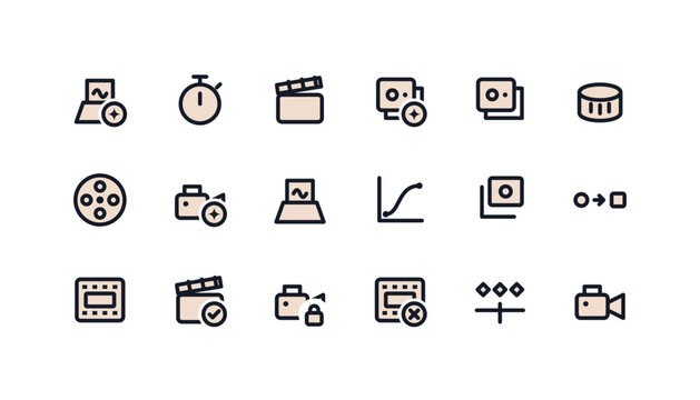 18 duotone icons of approved take animation cels and light table