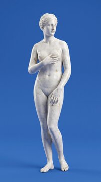 Classical Marble Venus Statue with Kintsugi Gold Cracks on Blue Background