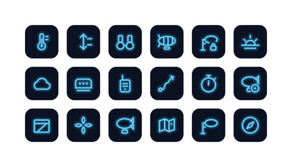 Blimps and airships neon glow app icons like sunrise and cumulus cloud © MdOmit