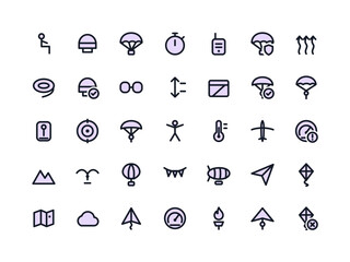Zeppelin airship paper plane and mountain ridge duotone icon set © MdOmit