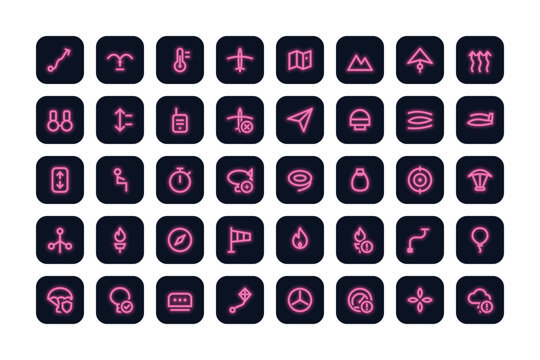 Inflation fan hang glider and ballast sandbag neon glow app icon set