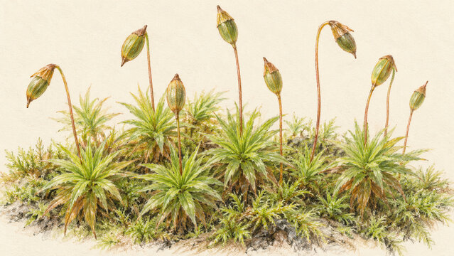 Star Shaped Moss Rosettes with Slender Capsule Stalks