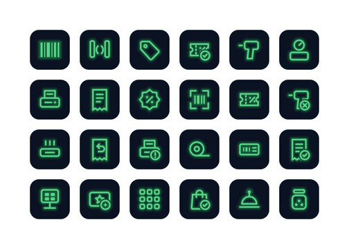 Sale badge tip jar and valid coupon neon glow app icon set