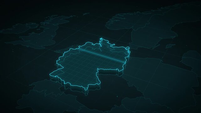 Teal neon 3D Germany map with Berlin location pin and label