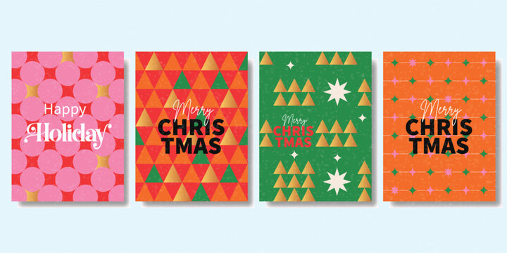 Modern Christmas Poster Collection with Minimal Typography and Festive Graphic Elements, for banner, social media, packaging. cover.
