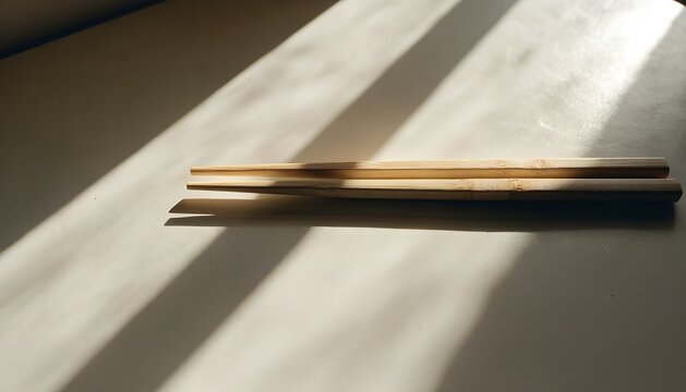 自然光と長い影の中に置かれたシンプルな竹箸