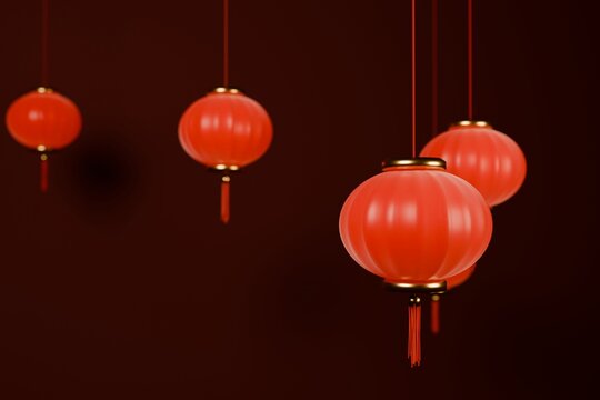 Red Chinese New Year lanterns with copy space
