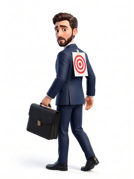 Anxious businessman with paper target taped to his back