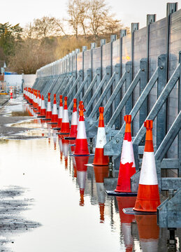 River water flood barriers,at Bewdley,Worcestershire,United Kingdom.