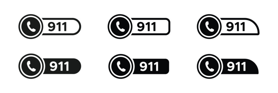 911 emergency call number vector icon. 911 emergency chat vector sign. Call 911 vector icon design set