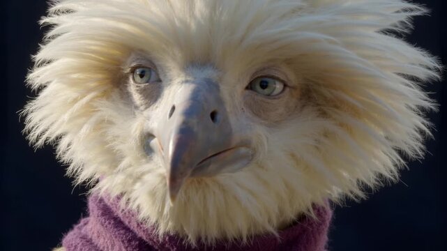 Cream feathered bird humanoid looking gently aside