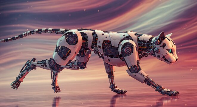 mechatronic robot animal illustration design in action pose