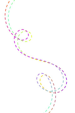 Colorful dashed lines curving gracefully with soft pastel hues on a clean white surface