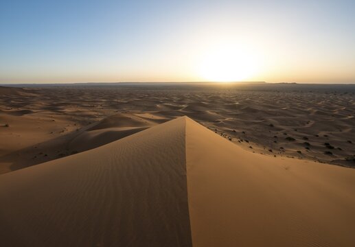 Sand dunes at sunrise, Erg Chebbi, Merzouga, Sahara, Morocco