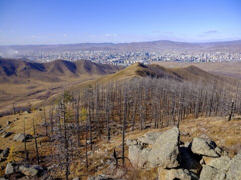 View from a summit to the city of Ulan Bator, Mongolia