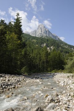 View from Kaiserbachtal Valley of Mt Wilder Kaiser, Tyrol, Austria, Europe