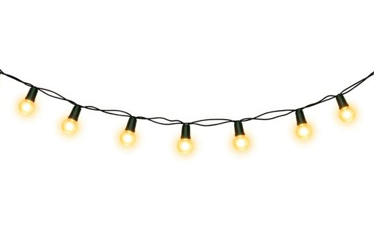 String of glowing bulbs on white background