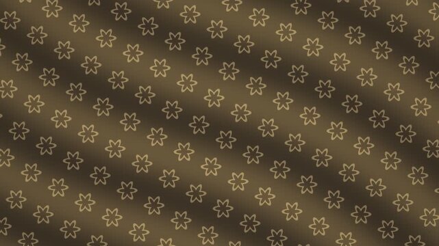 Elegant seamless pattern of stylized star flowers in a diagonal arrangement on a gradient brown background