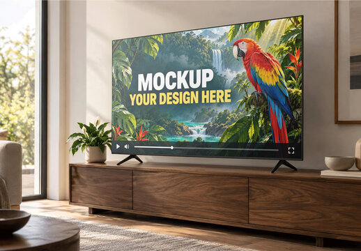 Television Sunlit Living Room Mockup