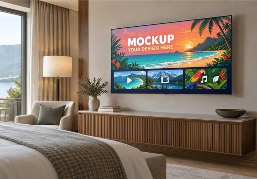 Television Hotel Bedroom Mockup