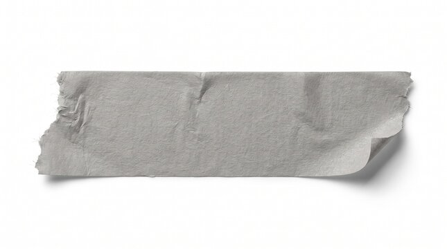 A strip of grey duct tape with a curled edge isolated on white background, adhesive silver gaffer repair sticky fastener