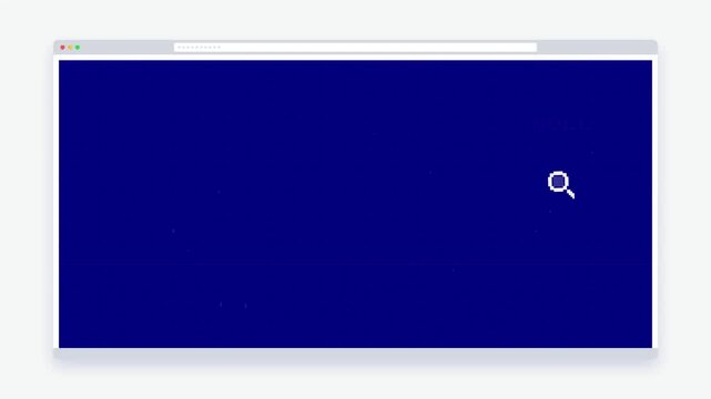 Magnifying glass searching on a dark blue web browser interface