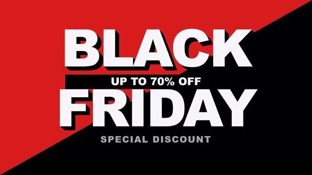 Black Friday Sale banner with up to 70% off special discount promotion. Modern advertising design for shopping events.