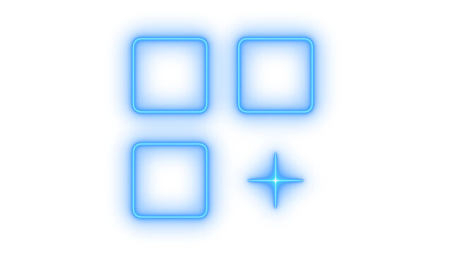 Glowing neon apps menu icon isolated on transparent background. Grid dashboard. Application widgets. Smart feature symbol. Digital interface element.
