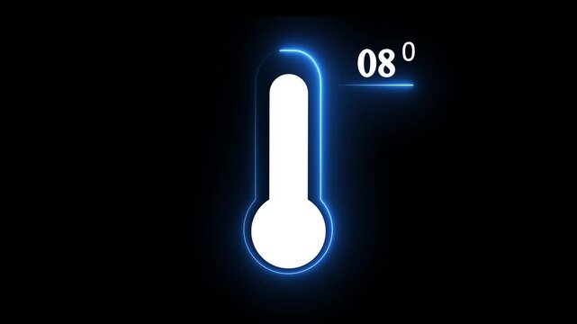 Neon glowing medical thermometer icon animation. That's indicates weather temperature 08 degree increase or decline. Thermometer equipment showing hot.4k video