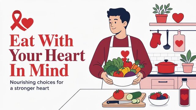 Animated infographic of heart healthy diet and lifestyle tips