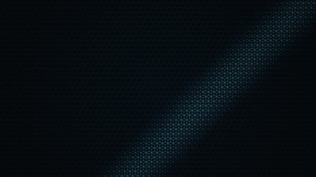 Dark Blue Digital Mesh Texture with Diagonal Sweeping Light Beam and Shimmering Hexagonal Grid in 4K video