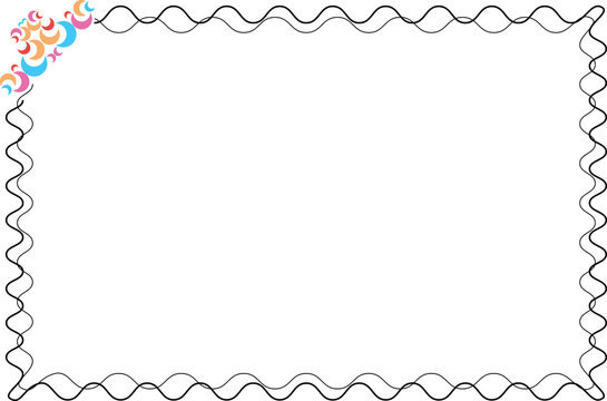 Colorful Crescent Moon Corner Border Background Frame with Black Wavy Lines for Card, Certificate, Invitation, Greeting and Banner Design. 77