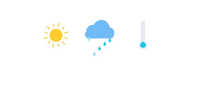 Weather Application Yellow Sun Sky Blue Cloud Cyan Raindrops Thermometer Forecast Cards Empty Chart Flat Minimalist Vector Dashboard high quality professional