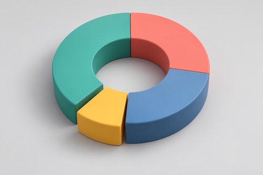 Four segment colorful 3D donut chart on gray background