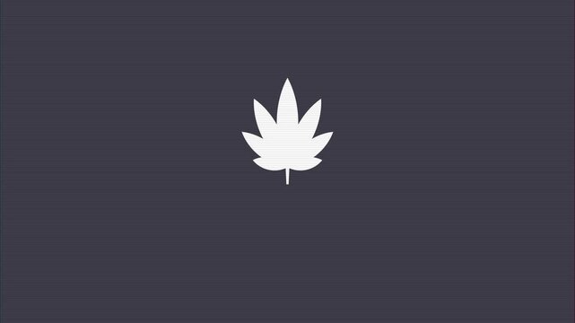 Cannabis leaf icon pulsing with digital glitch distortion and horizontal scanlines for marijuana dispensary branding