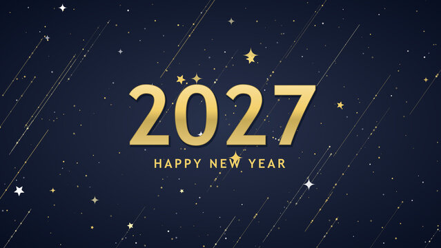 Happy New Year 2027 luxury night sky background with golden typography sparkling stars and elegant festive celebration design